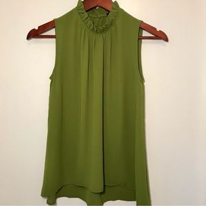AT Petite Ruffle Collar Blouse - Green